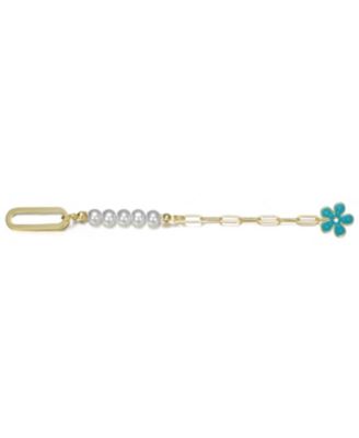 14K Gold Plated Bracelet with Pearls and Enamel Flower Clasp