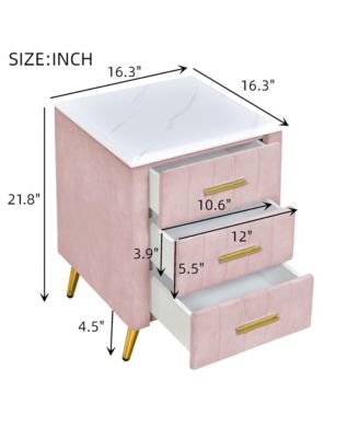  1-Pc Upholstered Wooden Nightstand with 3 Drawers, Metal Legs & Handles, Marbling Worktop – Nightstand