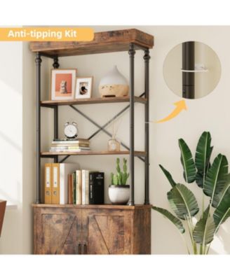Bookshelf with Doors 73.62in Tall Bookcase Industrial Storage Open Rack Shelf with Cabinet
