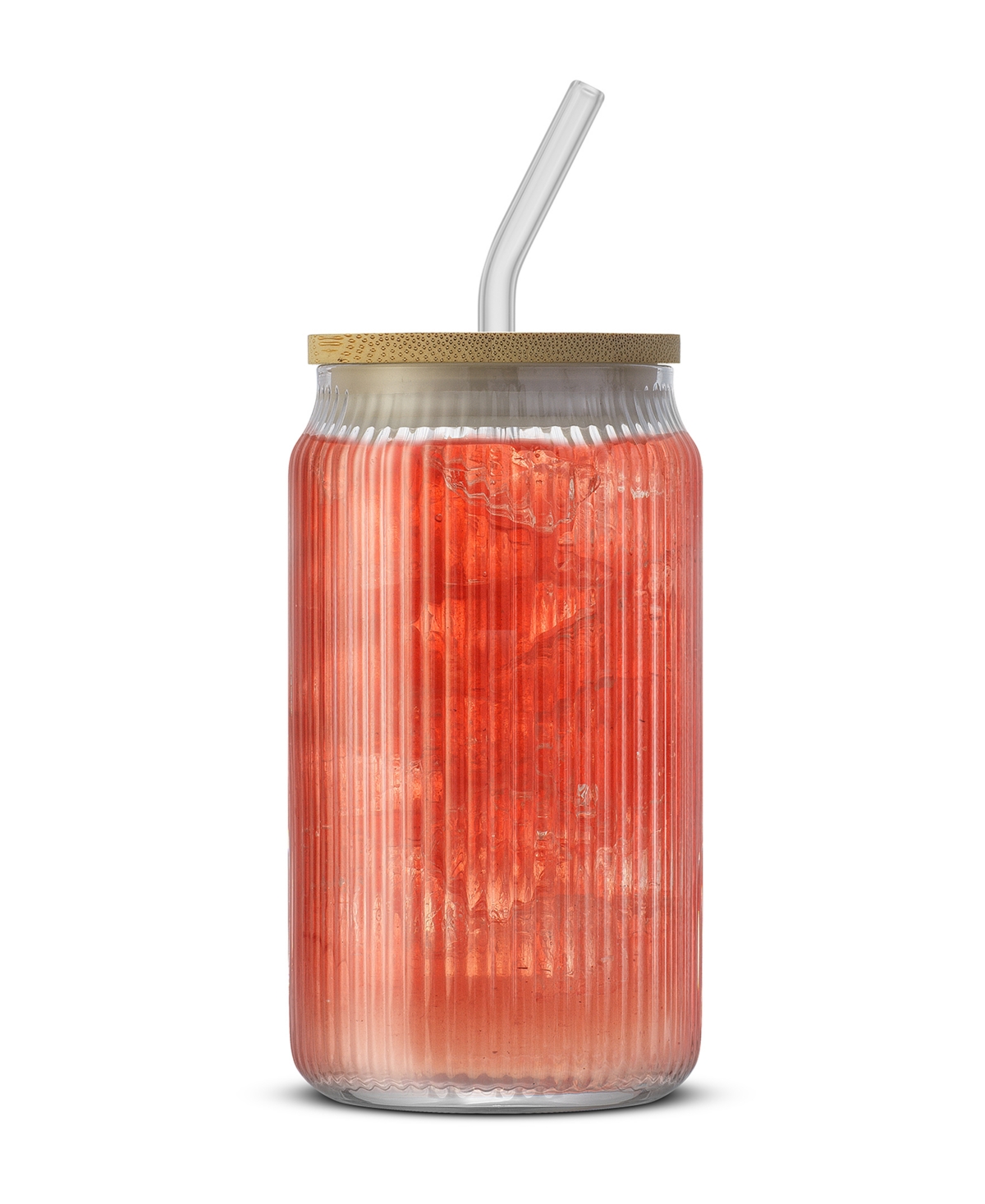 JOYJOLT FLUTED GLASS TUMBLERS WITH BAMBOO LIDS AND STRAWS, SET OF 4 