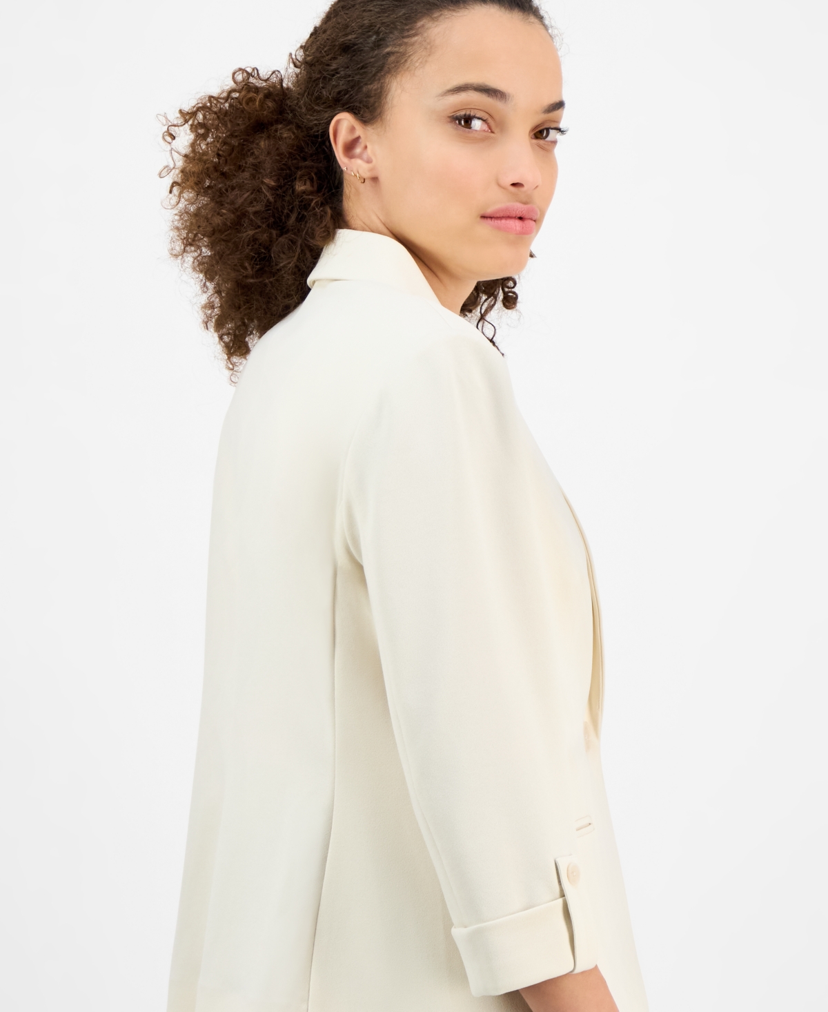 Ak Anne Klein Petite Cool Crepe Single Button Jacket In Soft Latte