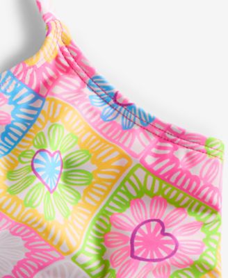 Big Girls 2-Pc. Crochet Heart-Print Swimsuit