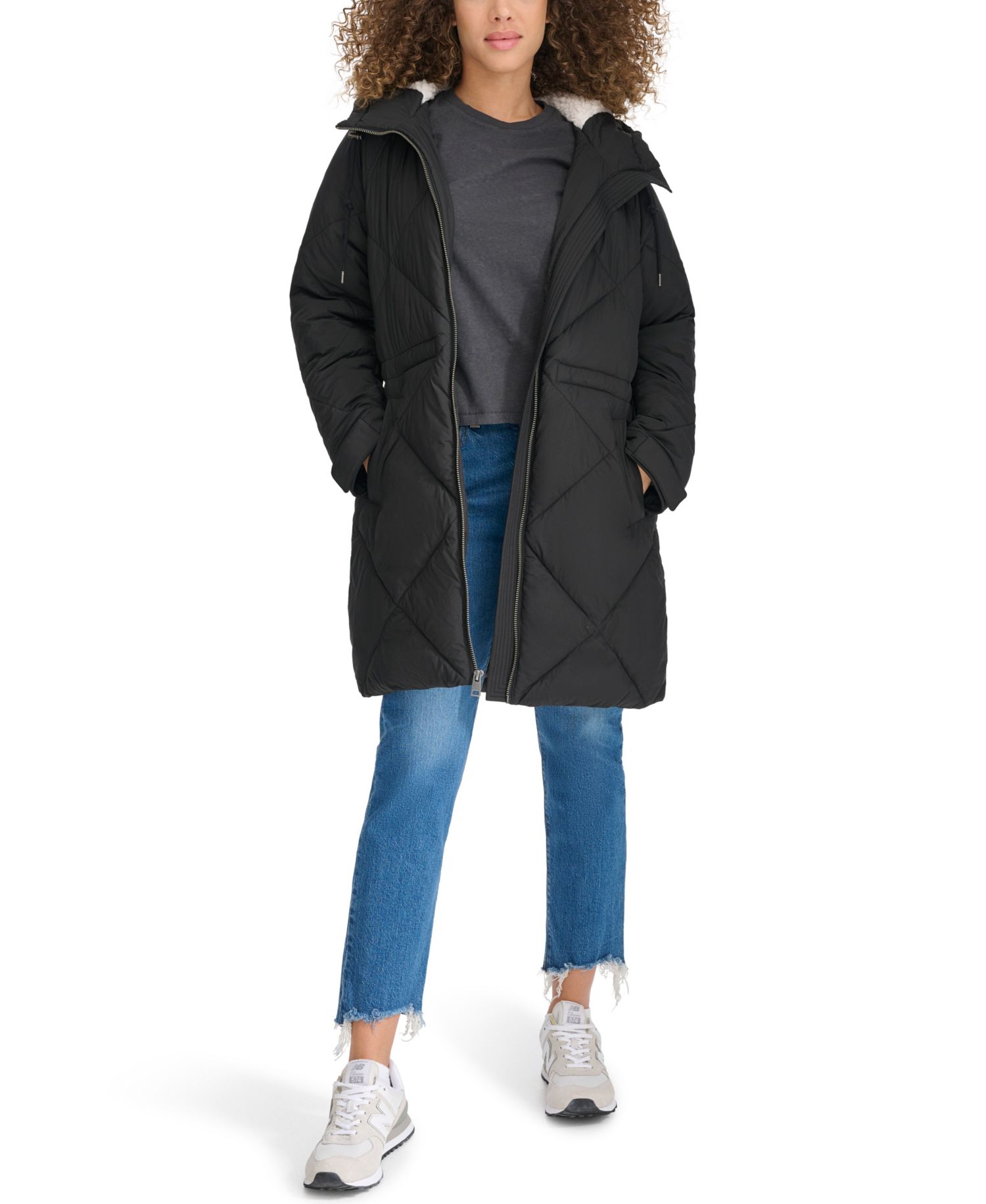 Women's Diamond Quilted Cinch Waist Parka Jacket