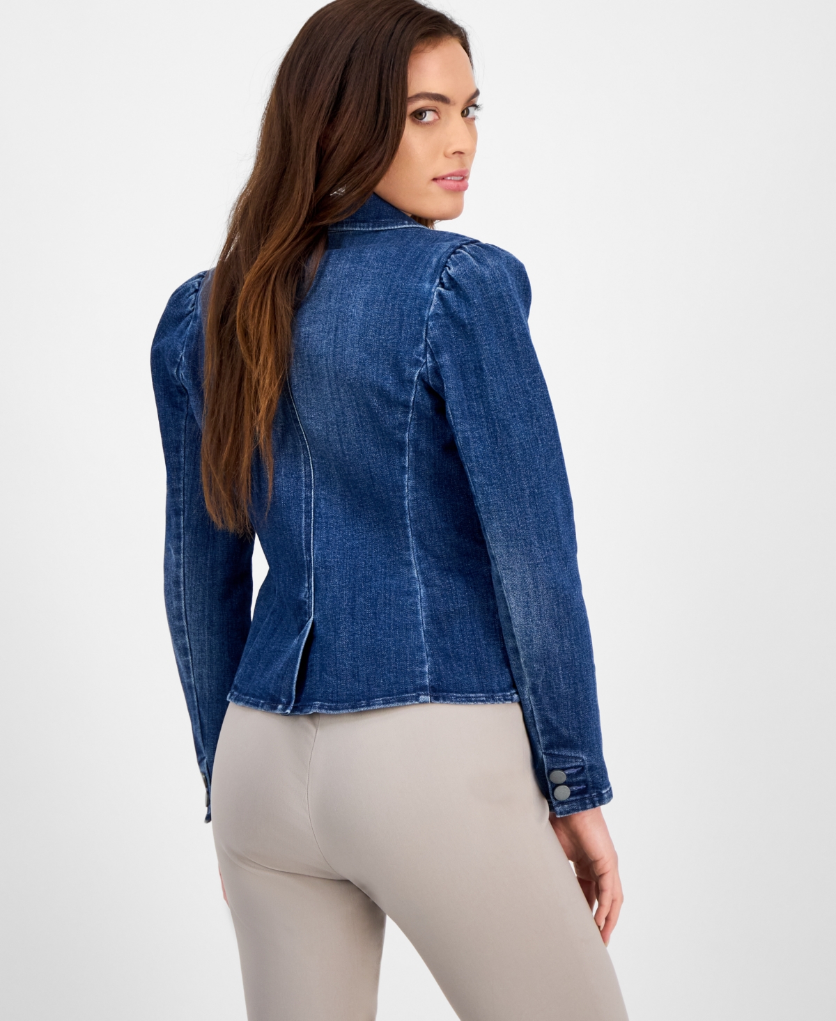 INC INTERNATIONAL CONCEPTS PETITE PUFF-SLEEVE DENIM BLAZER, CREATED FOR MACY'S 