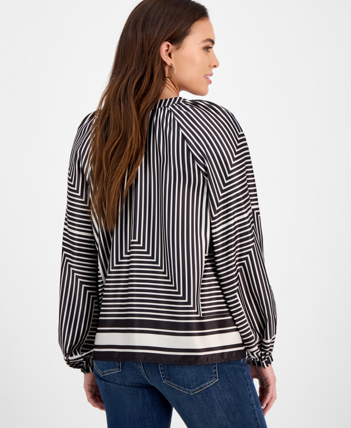Inc International Concepts Petite Polished Printed Popover Blouse, Exclusively At Macy's In Tyra Stripe
