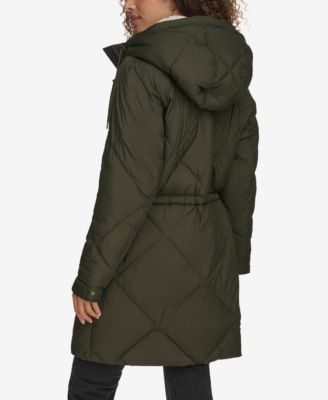 Women's Diamond Quilted Cinch Waist Parka Jacket