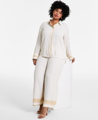 Vince Camuto Plus Size Printed Long-Sleeve Shirt - Wide-Leg Pants 16990₽