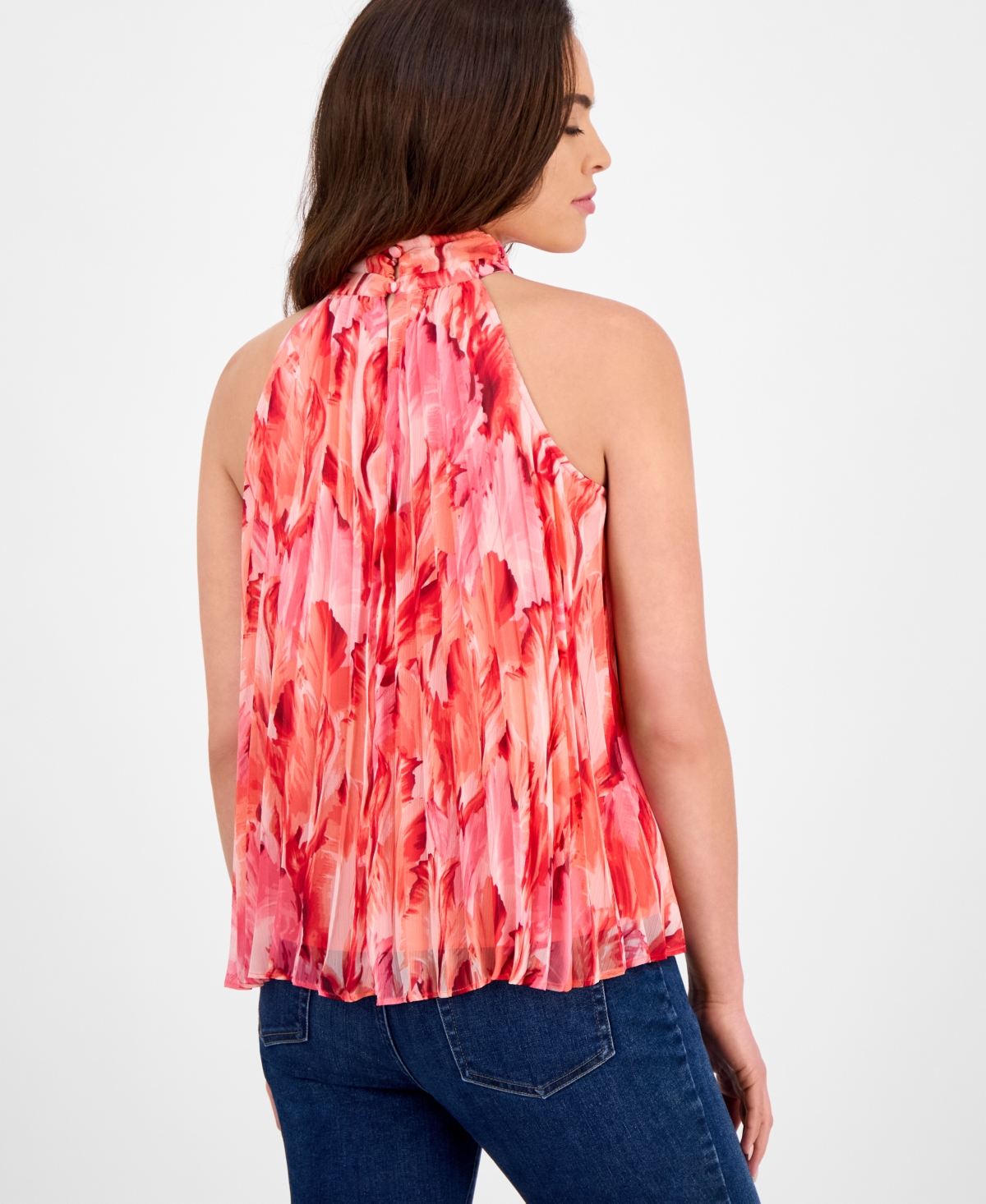 Inc International Concepts Women's Printed Pleated Chiffon Halter Top, Exclusively At Macy's In Vera Bouquet