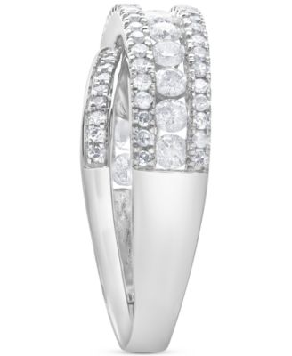 Diamond Channel-Set Crossover Ring (1 ct. t.w.) in 14k White Gold 