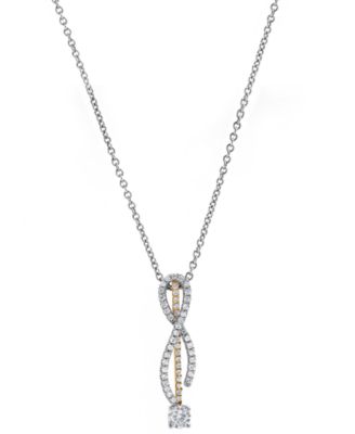 Diamond Ribbon Inspired 18" Pendant Necklace (1/2 ct. t.w.) in 14k Two-Tone Gold