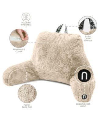 Faux Fur Supportive Backrest Reading Pillow for Adults & Kids - Blue