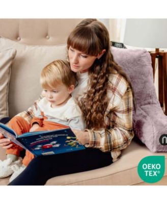 Faux Fur Supportive Backrest Reading Pillow for Adults & Kids - Blue