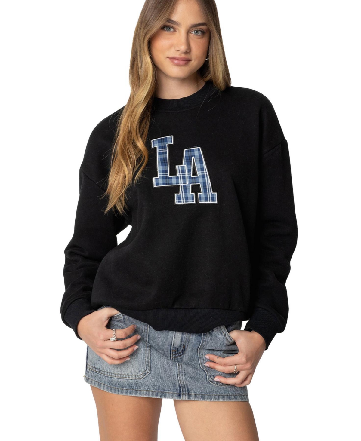 Womens La Plaid Sweatshirt - Black