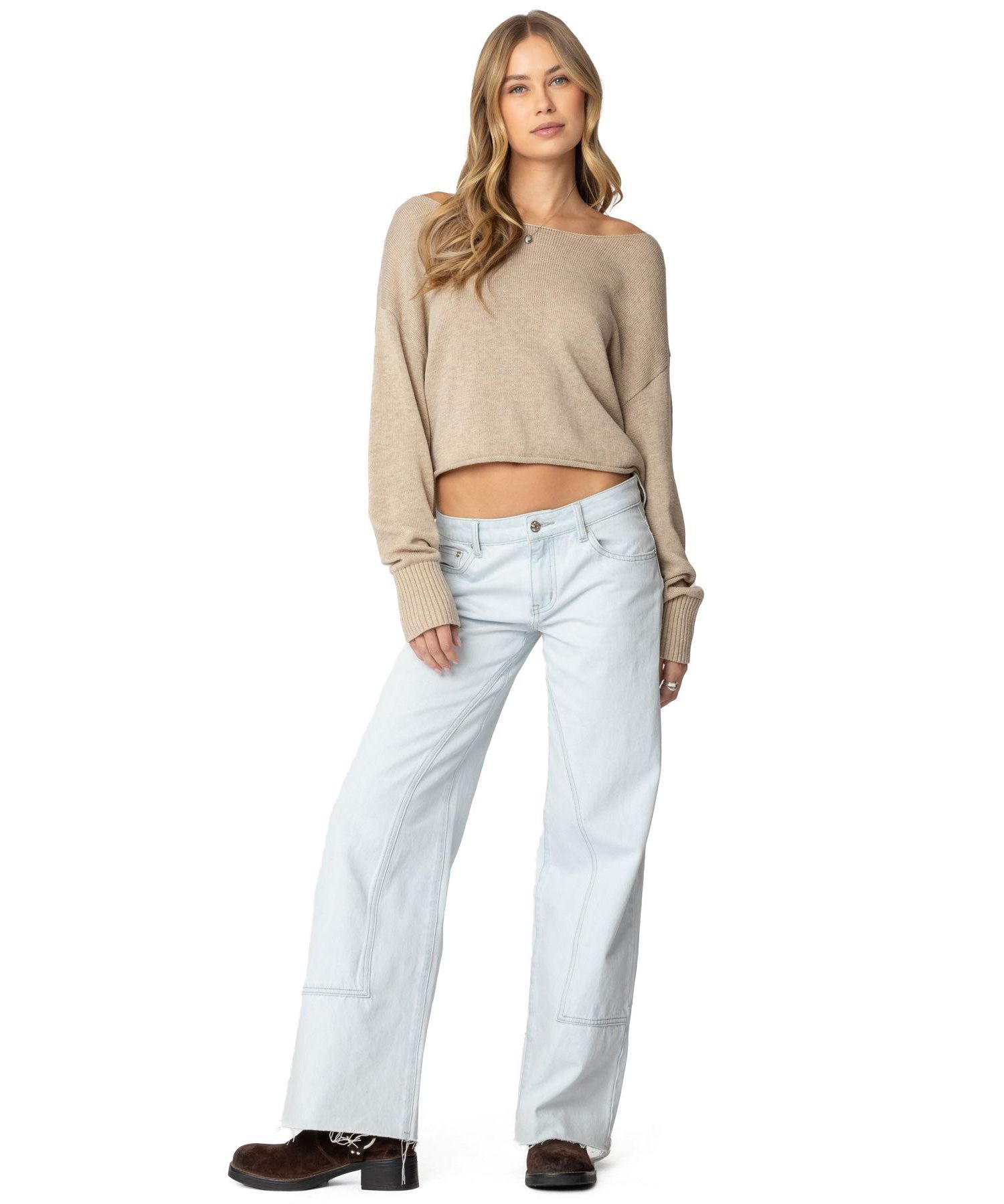 Womens Aviv Wide Neck Oversized Sweater