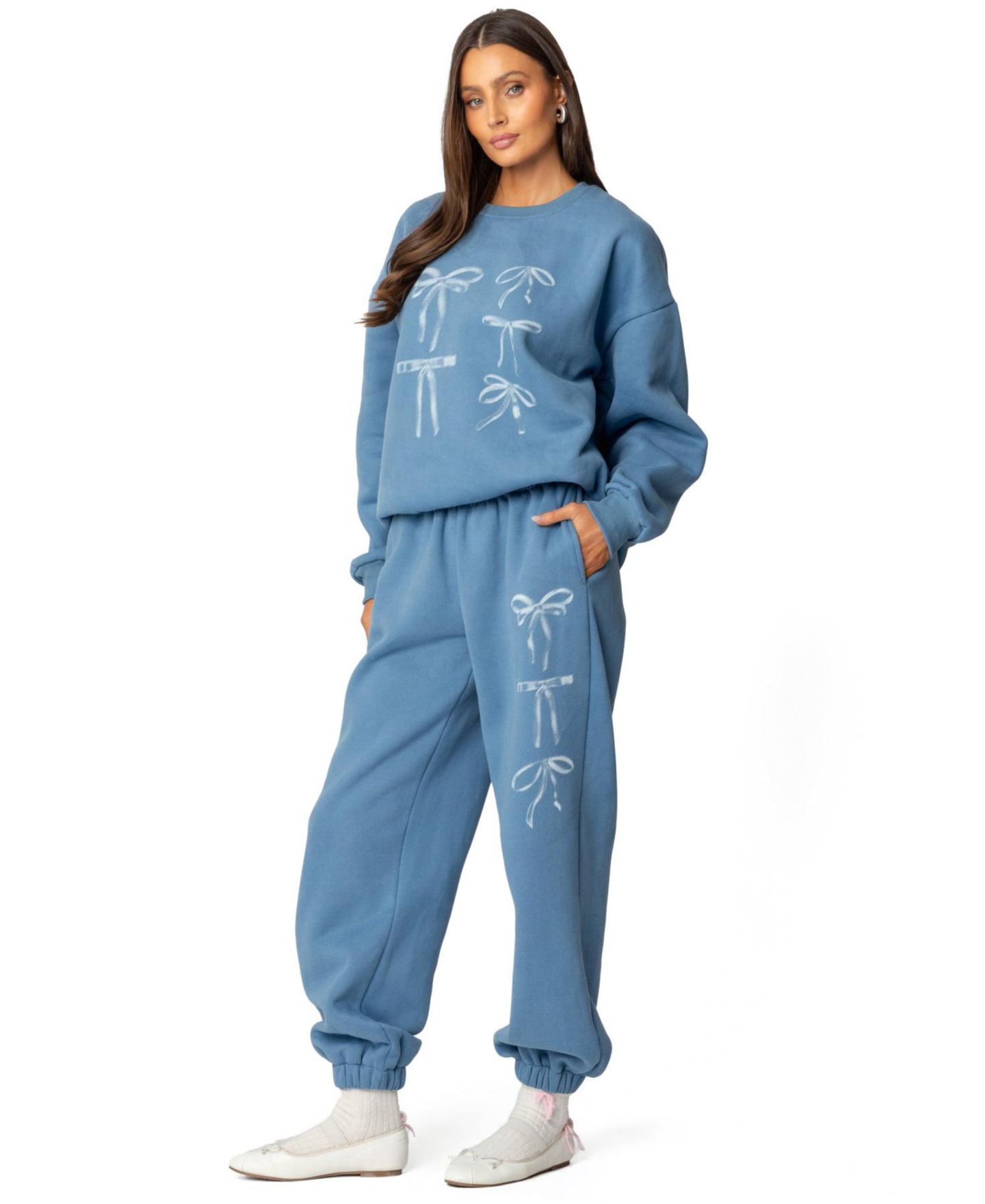 Женская толстовка Edikted Bow Bliss Oversized Sweatshirt, цвет: Синий — фото 3