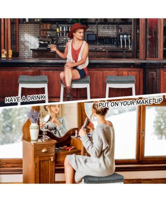 Set of 2 Wood Nailhead Saddle Bar Stools 24'' Counter Stools with Cushion