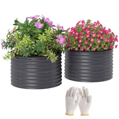 Outsunny - Raised Garden Beds Set of 2 Galvanized Metal Planter Boxes Dark gray