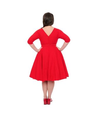 Plus Size Three Quarter Sleeve Belted Devon Swing Dress