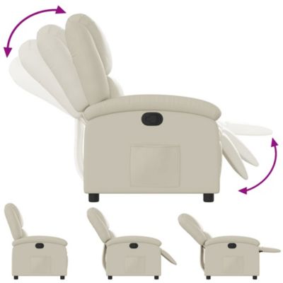 Recliner Chair Cream Faux Leather, Foam, Metal, Plywood Standard