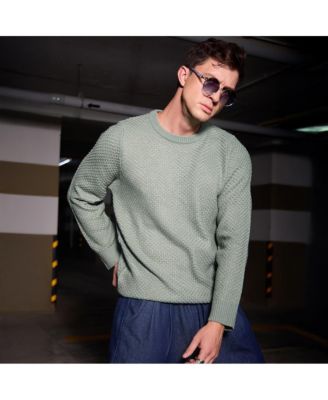 Men's Sage Green Textured Knit Pullover Sweater