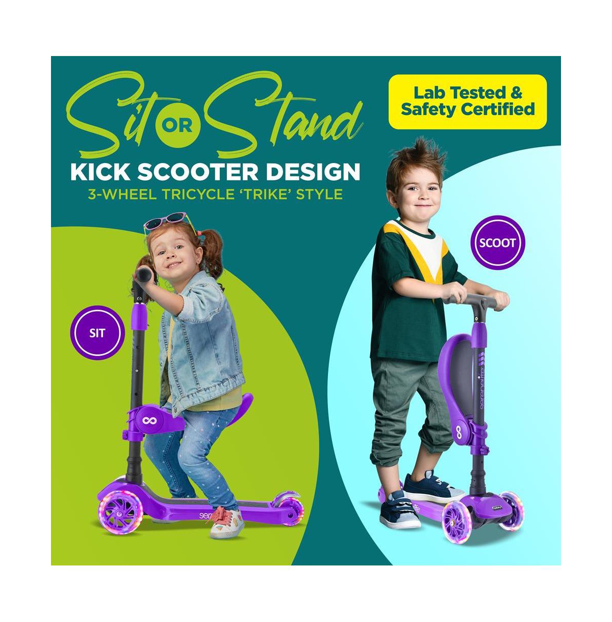 SereneLife Infinity 3-Wheel Kids Scooter With Led Wheels & Comfort Seat - Leopard