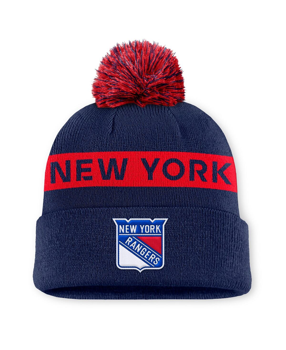 Fanatics Women's Navy/red New York Rangers Authentic Pro Rink Cuffed Knit Hat With Pom In Navy,red