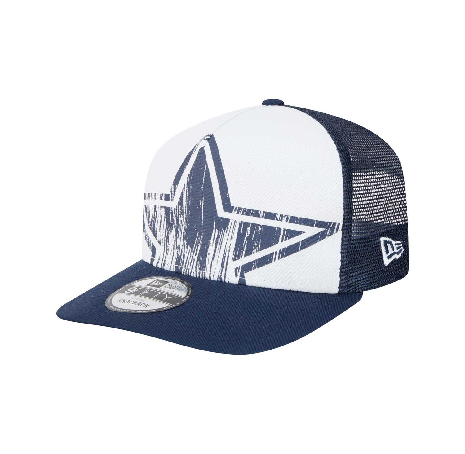 Men's White/Navy Dallas Cowboys Distressed 9FIFTY A-Frame Snapback Hat