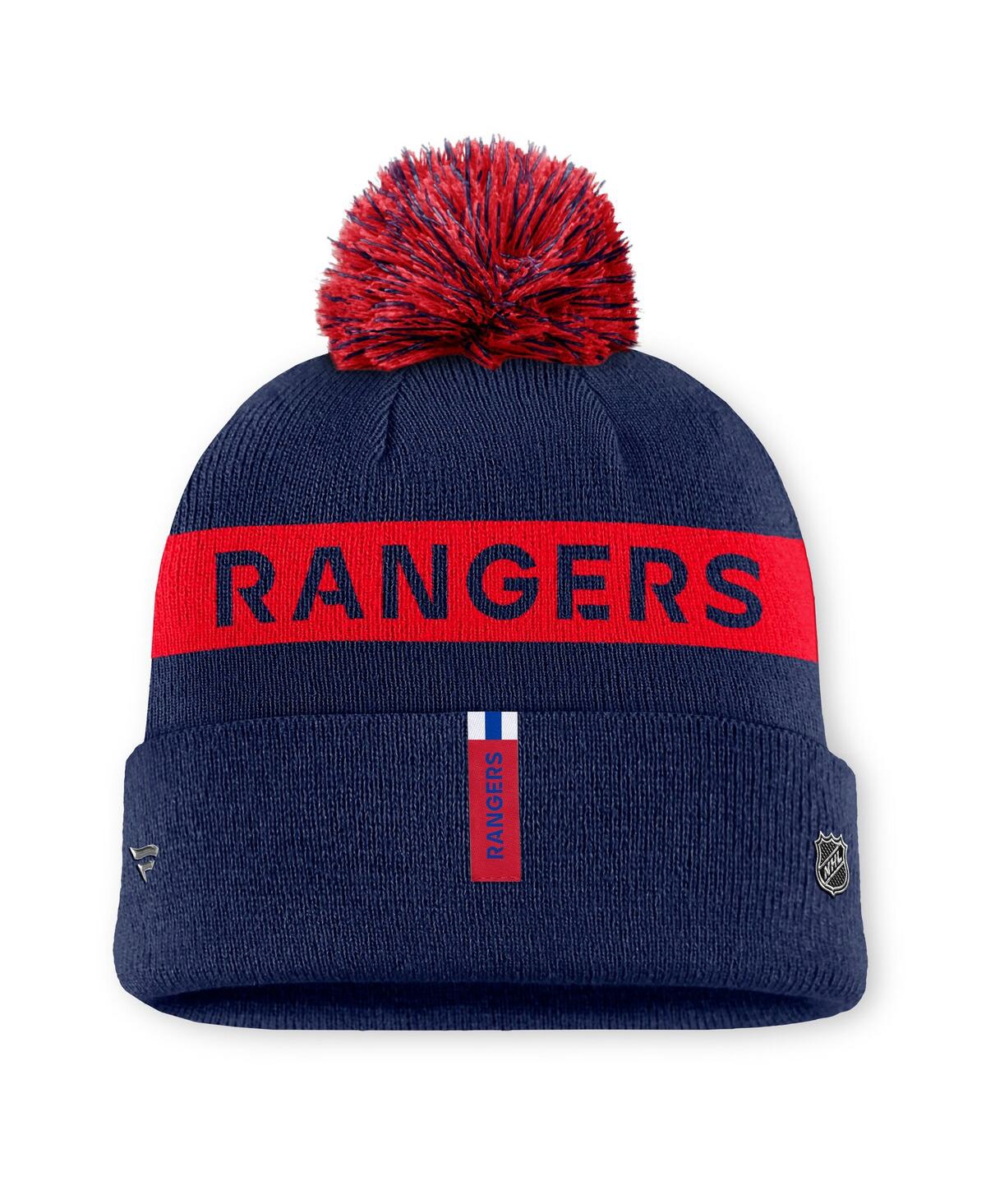 Fanatics Women's Navy/red New York Rangers Authentic Pro Rink Cuffed Knit Hat With Pom In Navy,red