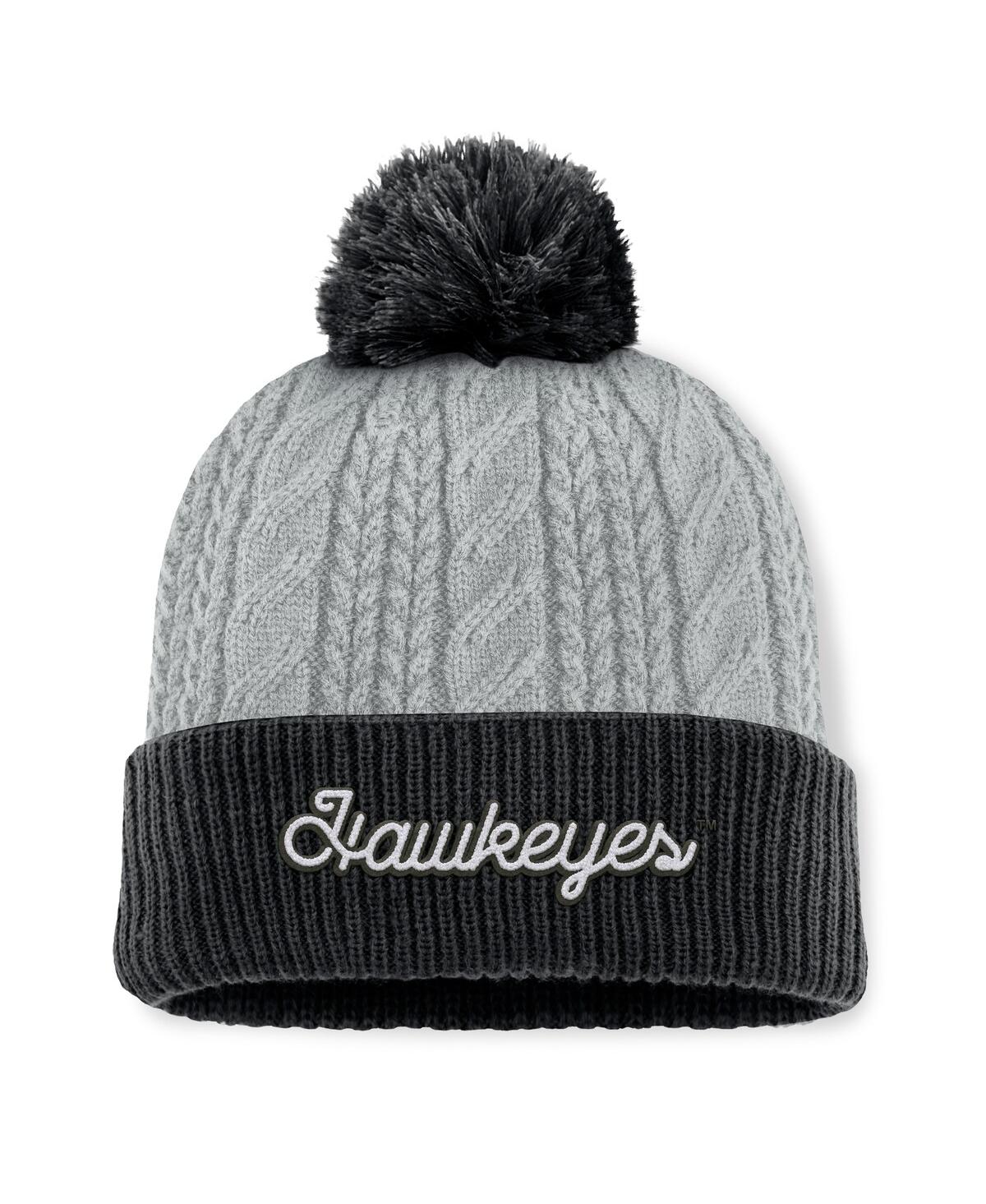 Women's Gray/Black Iowa Hawkeyes Becca Cuffed Knit Hat with Pom - Gray, Black