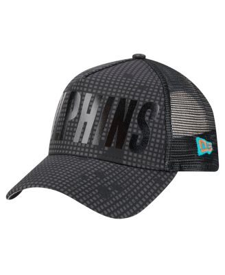 Men's Black Miami Dolphins Midnight Ink Tonal Text A-Frame Trucker 9FORTY Adjustable Hat