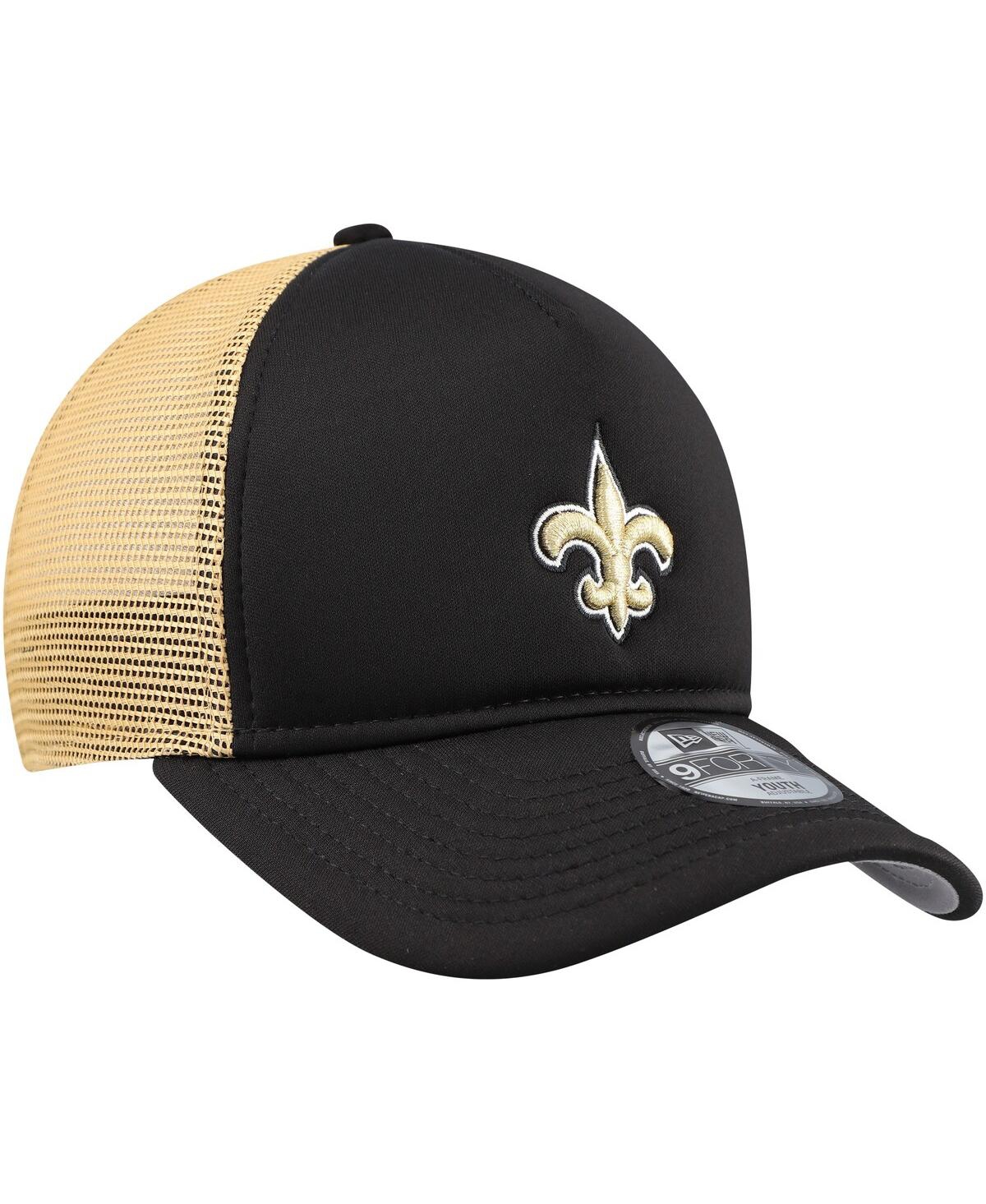 New Era Big Boys And Girls Black New Orleans Saints A-frame 9forty Trucker Adjustable Hat In Black
