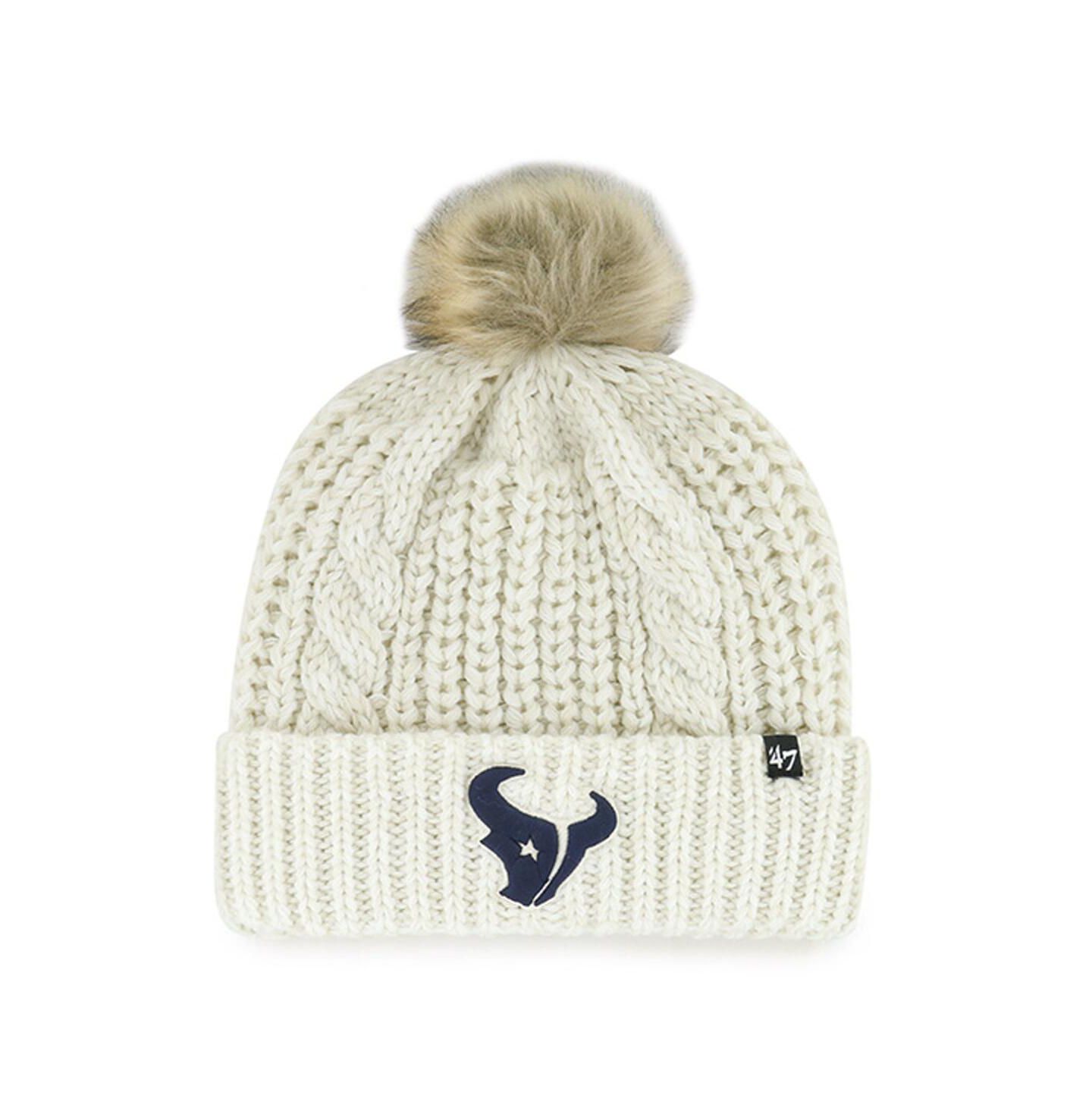 Женская шапка '47 Brand Cream Houston Texans Meeko Cuffed Knit Hat with Pom — фото 1