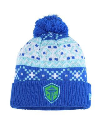 New Era - Men's Blue Seattle Sounders FC Nostalgia Cuffed Knit Hat with Pom