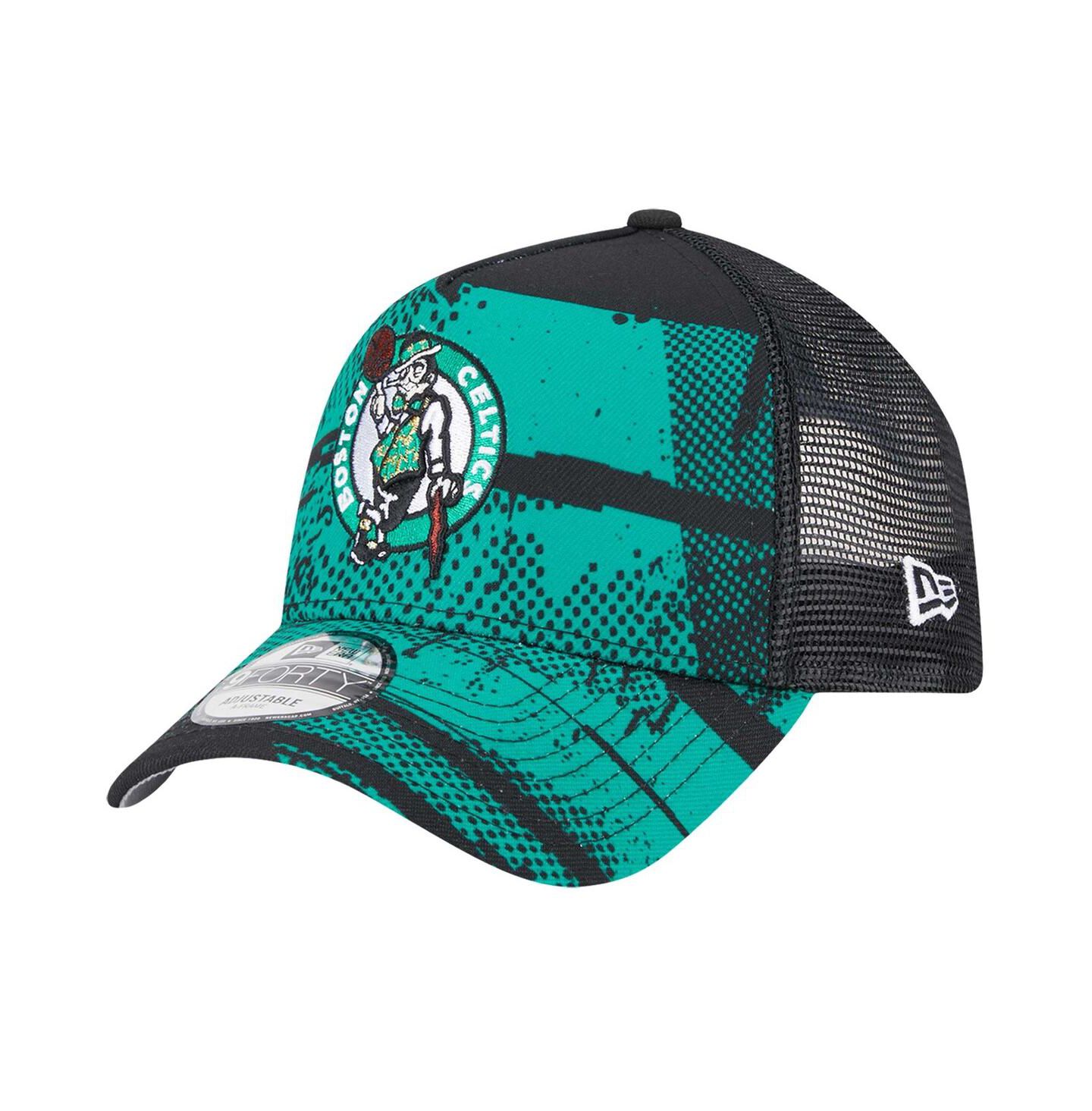 Мужская кепка New Era Black/Kelly Green Boston Celtics Tip Off A-Frame Trucker 9FORTY Adjustable Hat — фото 5