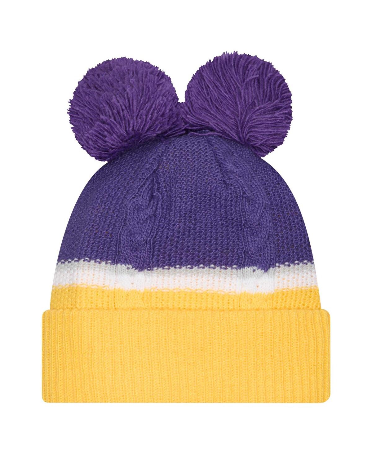 New Era Women's Purple Minnesota Vikings Double Bubble Cuffed Knit Hat With Poms In Purple