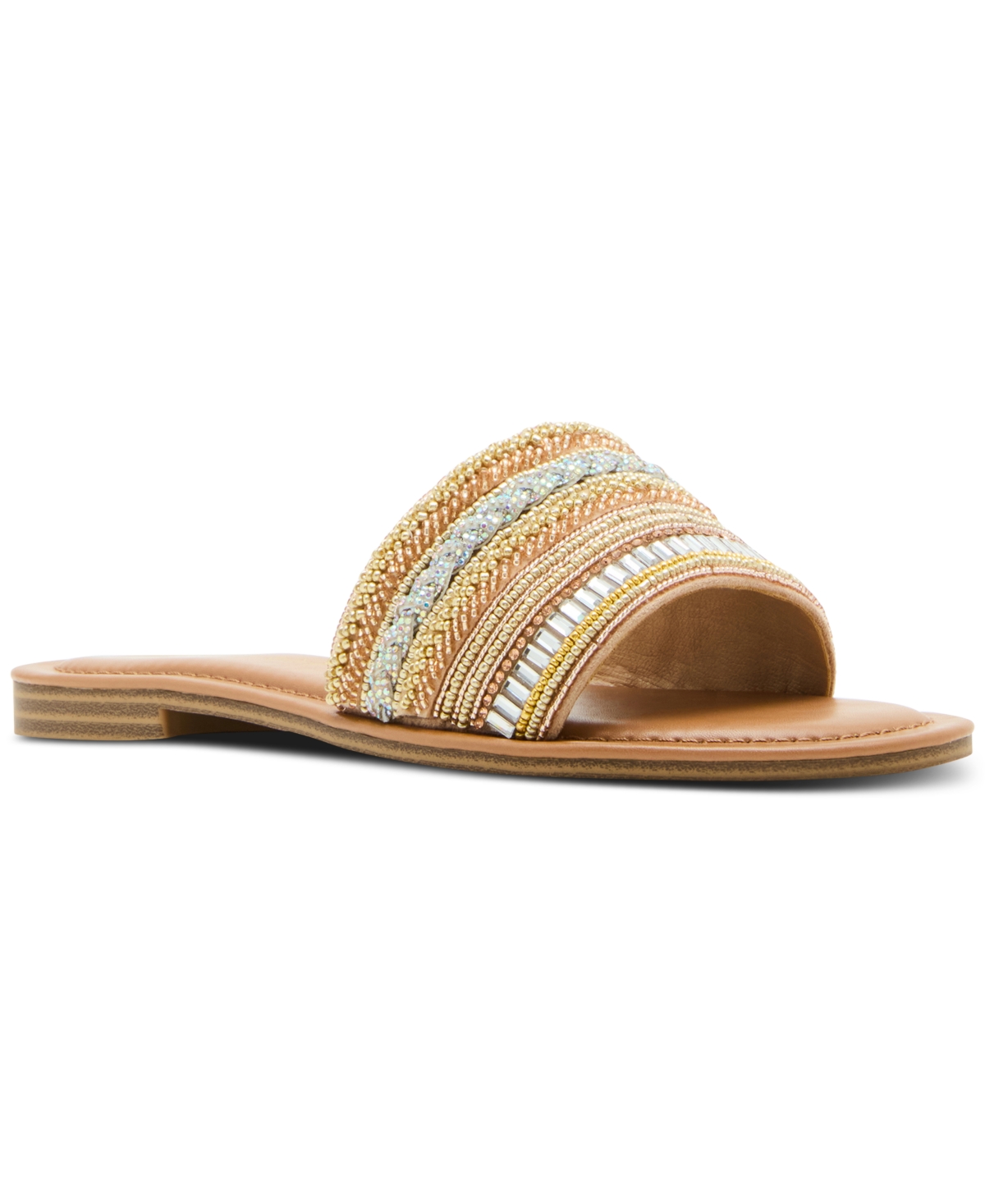 Friendship Embellished Slide Flat Sandals - Blush Multi