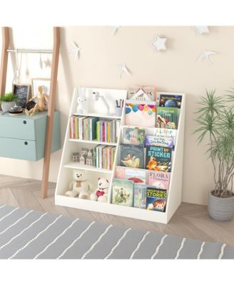 Kids Bookshelf and Toy Storage Organizer, Multifunctional 4 Tier Wooden Kids Book Shelf with Bookcase Display Stand in Kids Room