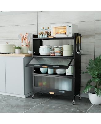 3 Door Accent Cabinet, 4 Tier Kitchen Organizer Shelf, White