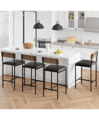 Bar Stools Set of 4, Upholstered Counter Height Bar Stools with Backrest and Footrest, Kitchen Barstools for Island, Counter Bar, Easy Assembly