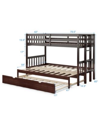 Twin Pull-Out Bunk Bed with Trundle Wooden Ladder