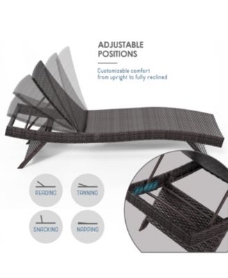 Outdoor Patio Chaise Wicker Lounge Chair with Reclining Backrest - Set of 2