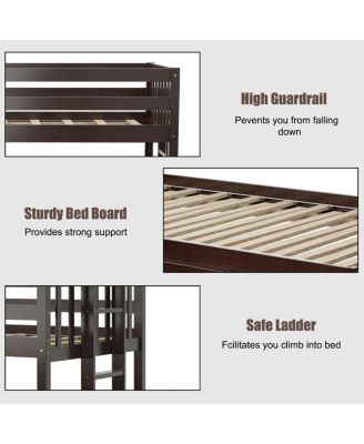 Twin Pull-Out Bunk Bed with Trundle Wooden Ladder