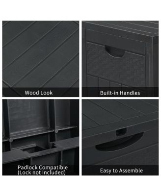 33 Gal Square Wood and Rattan Plastic Garden Storage Box