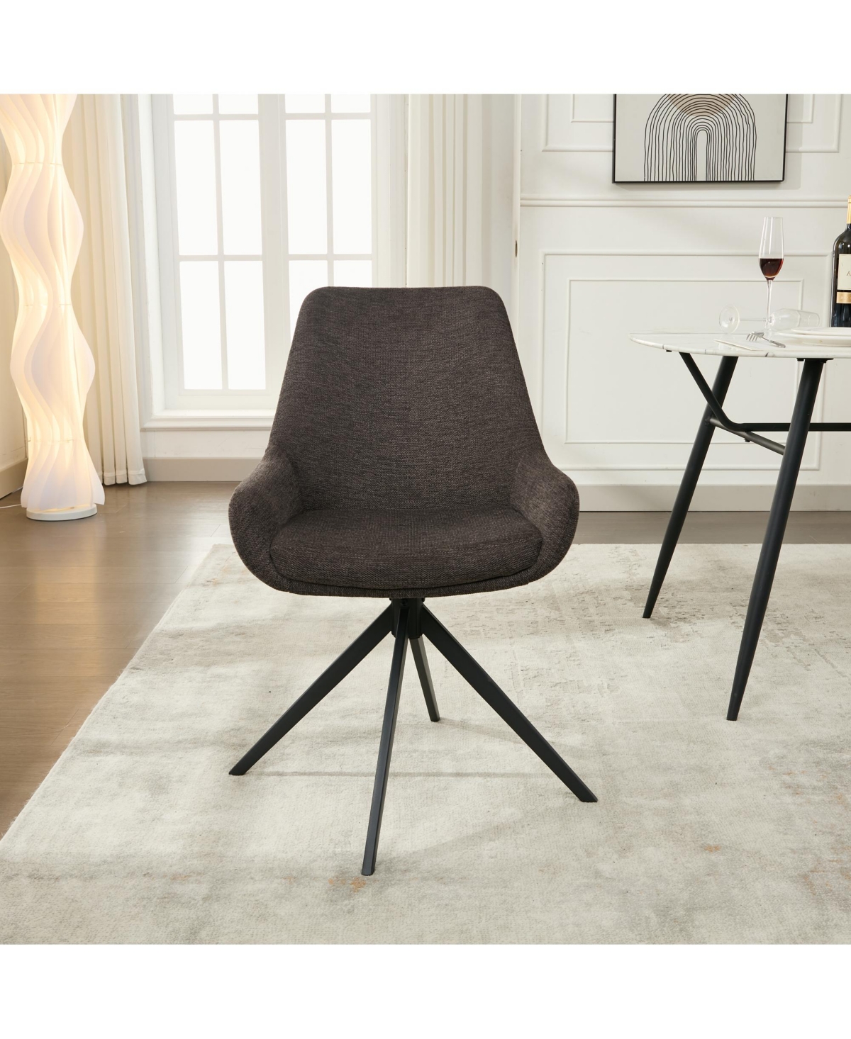 Dyhome Linen Upholstered Swivel Side Chair, Mid Century Modern Dining Chairs with Metal Frame, Set of 1