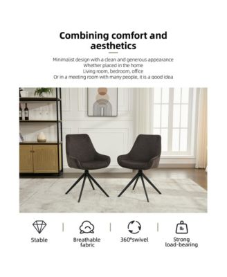 Linen Upholstered Swivel Side Chair, Mid Century Modern Dining Chairs with Metal Frame, Set of 1