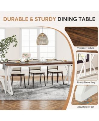 Farmhouse Dining Table for 6-8 People, 78.7-Inch Rectangular Wood Dining Table, Rustic Kitchen Table with Heavy Duty Metal Legs