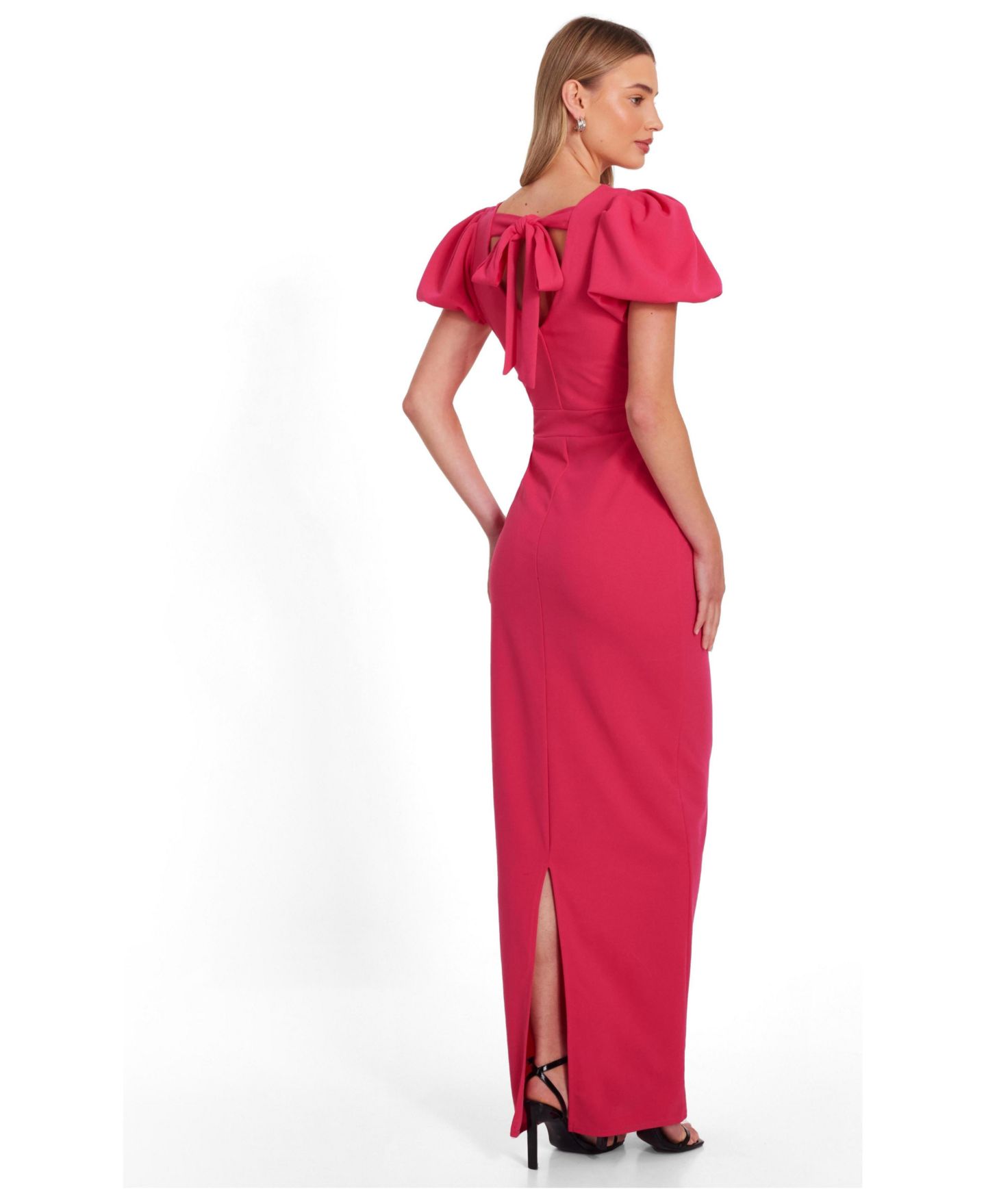 Женское платье QUIZ Scuba Crepe Puff Sleeve Maxi, цвет: Пурпурный — фото 2