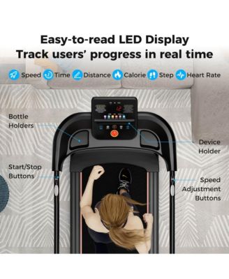 2.5 HP Walking Treadmill with Long Handrails for Seniors Pulse Sensors LED Display