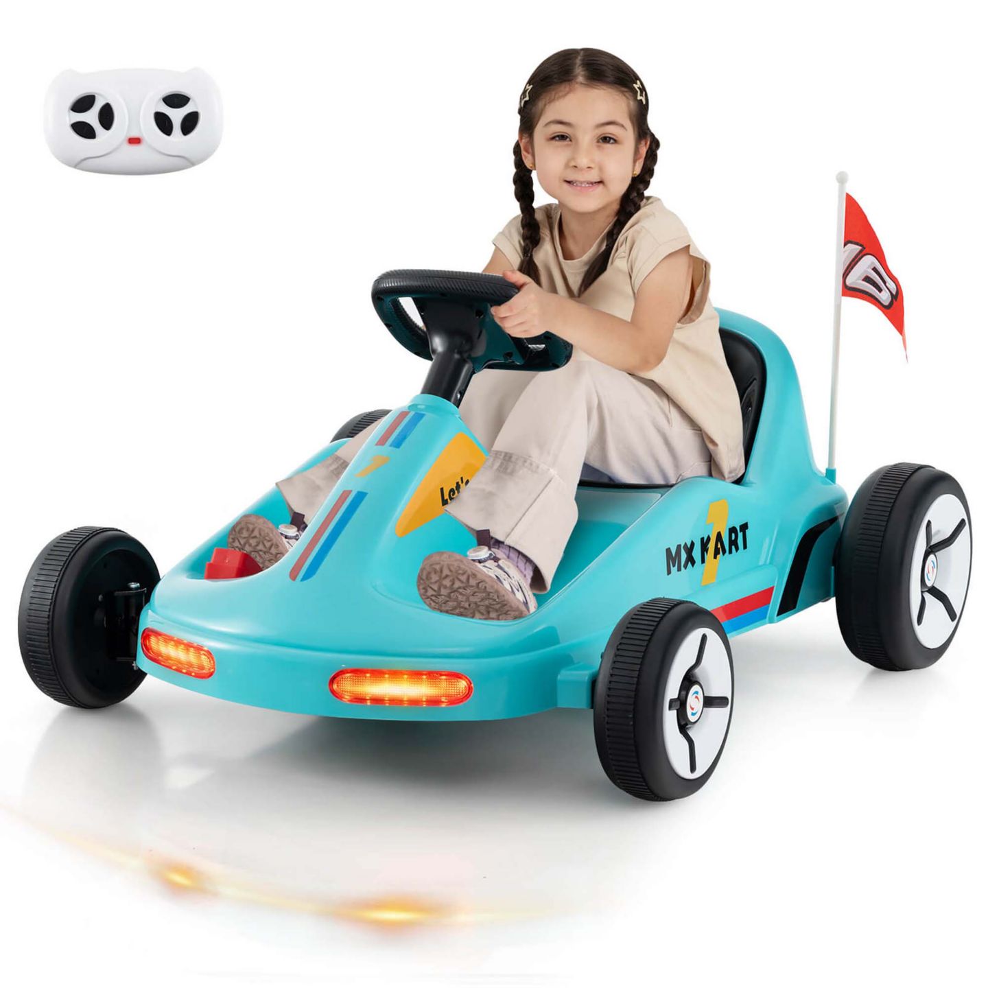 Детская игрушка Costway 12V 7AH Battery-Powered Electric Go Kart with Remote Control and Dual Motors, 66 lb. Capacity, Ages 3+, цвет: Синий — фото 8