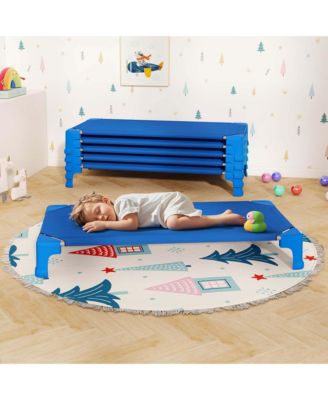 6 Pack Stackable Daycare Cots with Easy Lift Corners Heavy-Duty Metal Frame Kids
